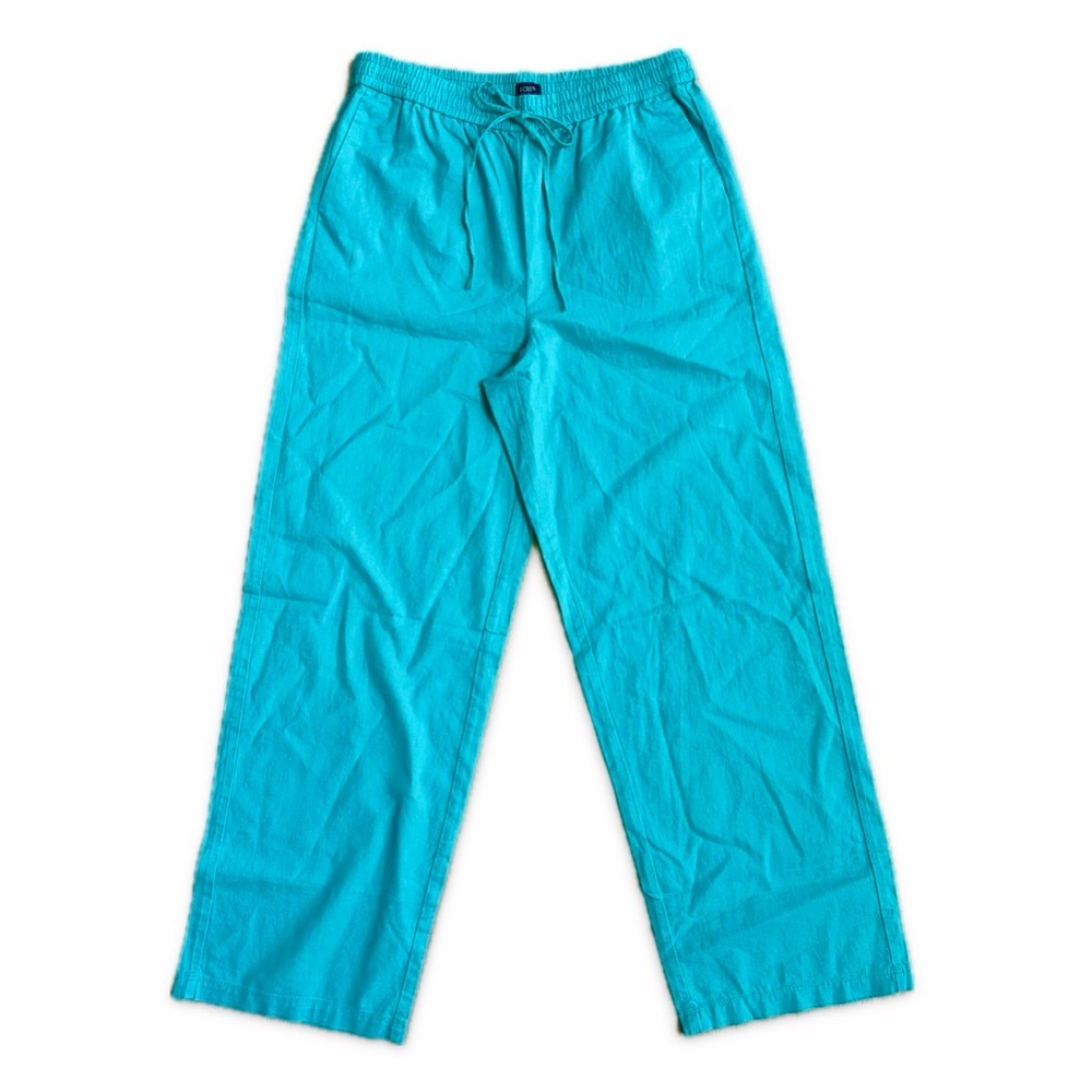 J.Crew Factory Linen Cotton Blend Wide Leg Pants Turquoise Blue Women's 10 Tall